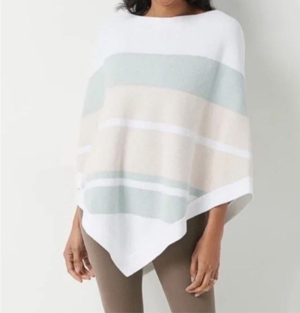 Barefoot Dreams Cozy Chic Ultra Lite Ocean Breeze Poncho Pink Multi-Stripe O/S N